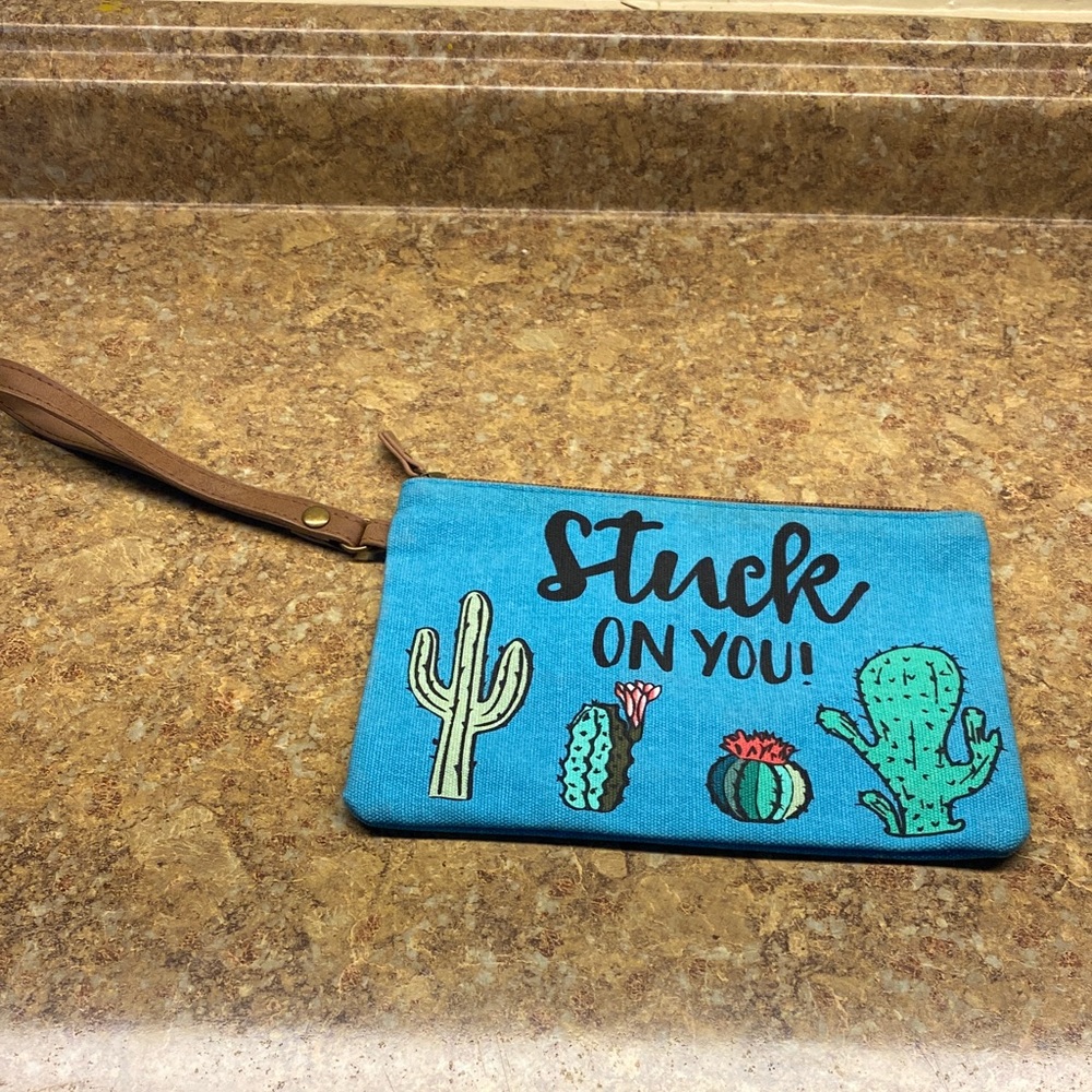 Blue Cactus Print Wristlet